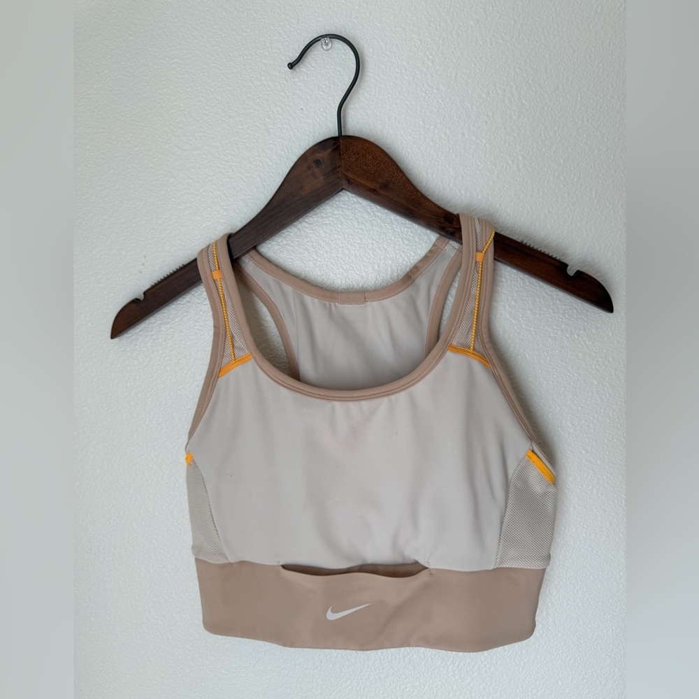 Nike Women’s Taupe Sports Bra with Yellow Accents